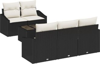 vidaXL Garden Sofa Set with Cushion 6 pcs Black, Cream 55 x 55 x 37 cm Vidaxl