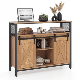 Costway Costway Credenza Da Cucina Con Ante Scorrevoli, 100 X 33 X 80 Cm (naturale)