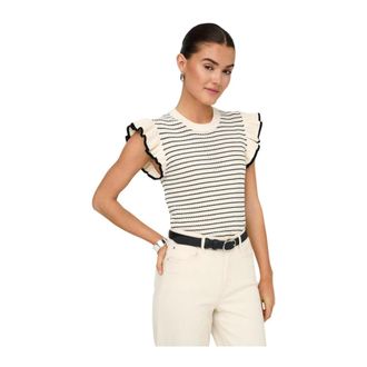 Jacqueline de Yong JACQUELINE de YONG, Round-neck Knitwear, female, Beige, Size: M Striped Sleeveless Round Neck Knitwear