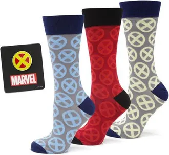 Cufflinks Inc. X-Men 3-Pack Assorted Crew Socks & Lapel Pin Set in Red Multi at Nordstrom, Size 10-13