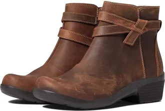 Clarks Angie Spice Boots Womens Dark Tan Leather Round Toe Bootie LION192