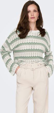 Only Rundhalspullover ONLY ONLASA LS SHORT O-NECK CC KNT, Damen, Gr. XL, birch stripes:laurel wreth, jadeite, Strick, Obermaterial: 60% Baumwolle, 40% Poly