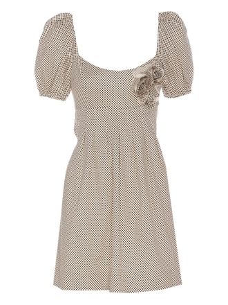 Elisabetta Franchi puff-sleeve polka dot dress - women - Cotton/Elastane - 40 - Neutrals