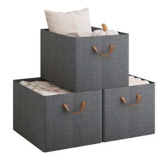 Woltu Juego De 3 Cajas De Almacenamiento Plegables, Contenedores De Tela Con Asas, 47x35x30 Cm, Gris+marr&oacute;n - Woltu