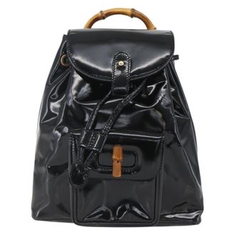 Gucci Vintage Bamboo Patent Black Patent_Leather Backpack Bag (Pre-Owned)