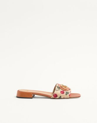 Valentino Garavani Sandalo Slide VLogo Signature In Rafia Jacquard Con Motivo Cherryfic 20Mm Donna NATURALE/ROSSO 36.5