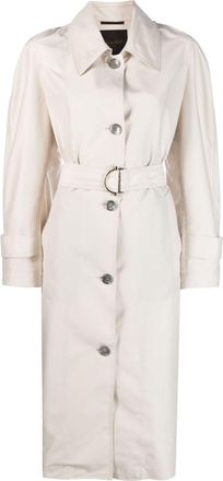 Moorer belted single-breasted-coat - women - Polyester - 42 - Neutrals
