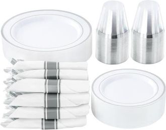 Elama 350 Piece Disposable Plastic Dinnerware Party Set for 50 Guests in Silver at Nordstrom