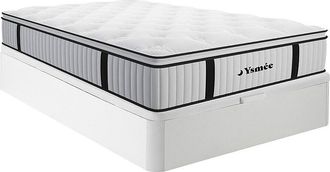 Vente-Unique Conjunto de canap&eacute; somier de 140 x 200 cm blanco + colch&oacute;n de muelles ensacados con sobrecolch&oacute;n integrado de 28 cm de grosor - AMERICAN DREAM de YSM&Eacute;