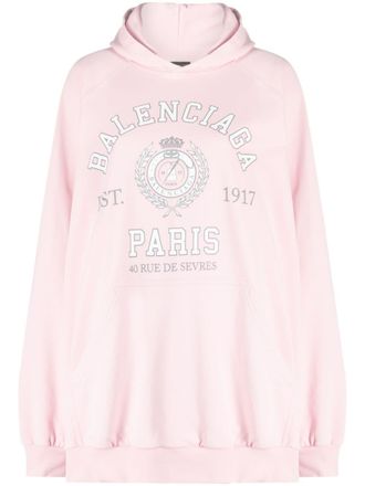 Balenciaga logo-print cotton hoodie - women - Cotton - 1 - Pink