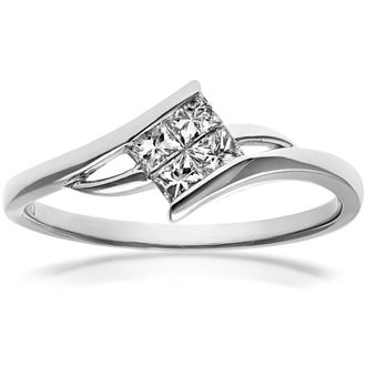 Diamant L'éternel Womens 18ct White Gold 0.25ct Princess Cut Diamonds Solitare Look Crosover Ring - Size P