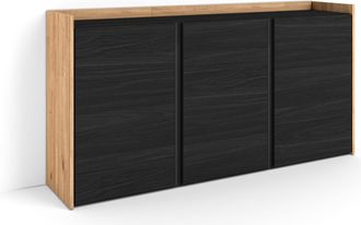 Skraut Home Skraut Home - Aparadores Para Sal&oacute;n, Gran Capacidad De Almacenaje, 156x35x80 Cm, 3 Puertas, Armario, Zapatero, Estilo Moderno, Negro Y Roble