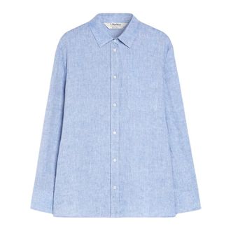 Max Mara Camisa de Lino de Manga Larga - Blouses & Shirts - Mujer - Azul - S