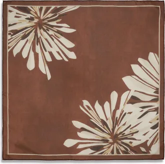 Brunello Cucinelli Womens Bloom Print Silk Pong&eacute;e Scarf Bordeaux Scarfs