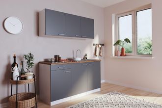 Respekta Cucina Mini Cucina Cucina Singola Luis 150 Cm Bianco Grigio Senza Frigorifero Respecta