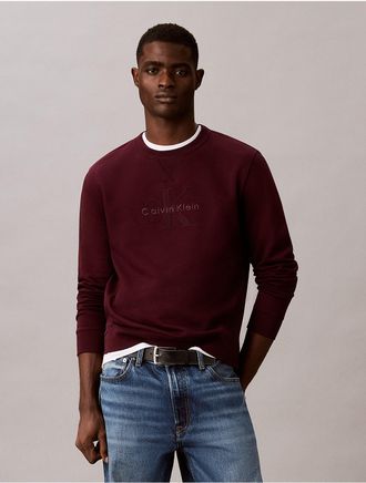Calvin Klein Jeans Calvin Klein Mens Fleece Monologo Crewneck Sweatshirt - Red - 2XL
