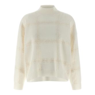 Brunello Cucinelli Truien & Vesten, Dames, Wit, S, Pailletten, Trui met col en pailletten