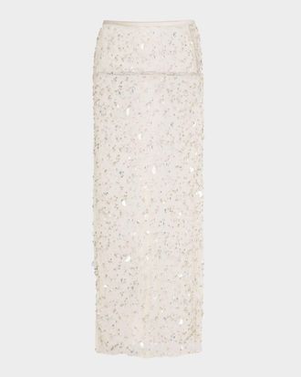Sally Lapointe Embellished Mesh Maxi Pencil Skirt