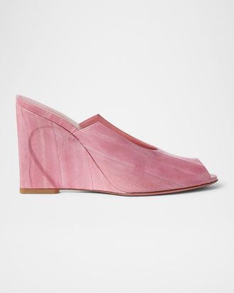 Fendi Eel Leather Peep-Toe Mules