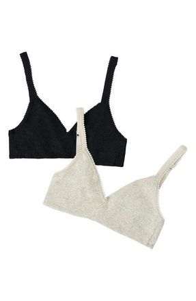 OnGossamer 2-Pack Cabana Cotton Bralettes in Blk/Grey at Nordstrom, Size Medium