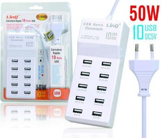 Trade Shop Trade Shop - Multipres Caricator Rapido 50 Watt 10 Usb Dc5v T-10a08 Para Smartphone
