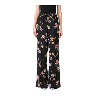 Twinset Broeken, Dames, Veelkleurig, S, Floral Wide Leg Silk Pants