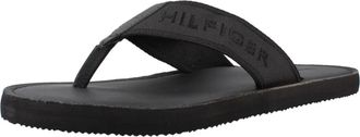Tommy Hilfiger Leather Beach - Heren - Slippers - Zwart - 42 EU - Polyester - Schoenen