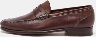 Santoni Dark Brown Leather Slip On Loafers