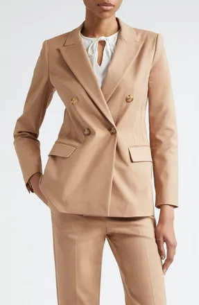 Emporio Armani Double Breasted Cotton Blend Blazer in Solid Medium Brown at Nordstrom, Size 12 Us