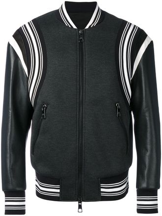 Neil Barrett Bomber con inserti a righe - Nero