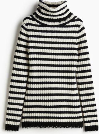H&M Gerippter Wollpullover mit Rollkragen - Schwarz