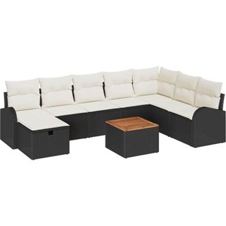 vidaXL Vidaxl - Conjunto De Sof&aacute; De Jard&iacute;n Con Coj&iacute;n 9 Pcs Negro Polirat&aacute;n