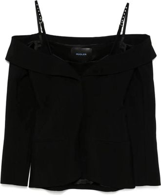 MUGLER Stijlvolle Top met Lange Mouwen - Dames - Longsleeves - Zwart - L - Wol - Tops
