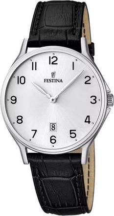 Festina Accessoires, unisex, Zwart, ONE Size, Leer, Ronde Quartz Horloge