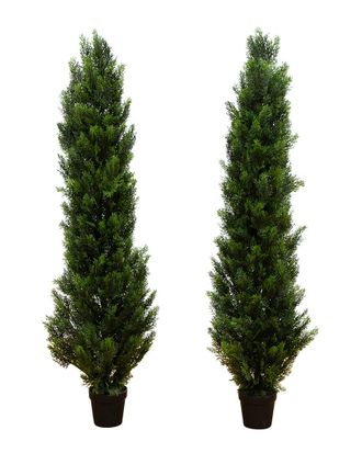 Nearly Natural Set Of 2 Indoor/Outdoor Uv-Resistant 5Ft Artificial Topiary Cedar Trees