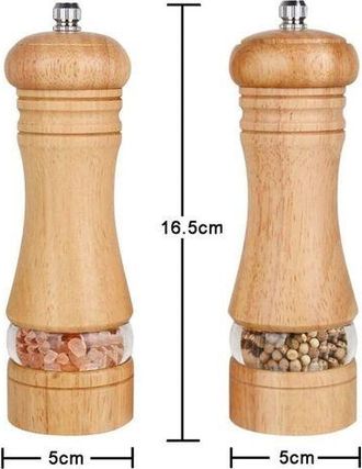 OEM Juego De 2 Saleros Y Pimenteros De Madera, Ajustables Con Molinillo De Especias De Cer&aacute;mica, 15 Cm (6 Pulgadas)