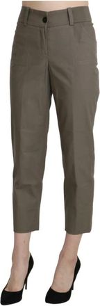 Bencivenga Logo-Detailed High Waist Cropped Pants - Dames - Vrijetijds broeken - Grijs - L - Katoen - Broeken