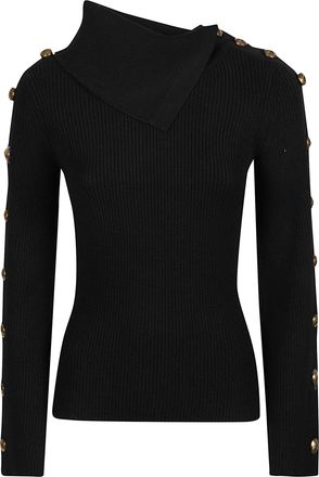 Elisabetta Franchi Asymmetrical Turtleneck Sweater with Decorative Buttons