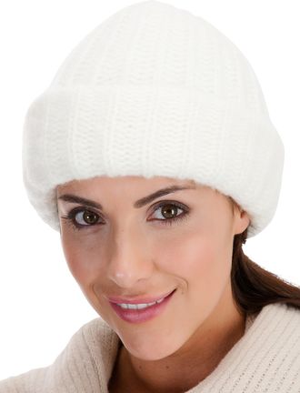 Tom Franks Ladies Chunky Knit Slouch Beanie Hat Ivory