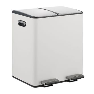 Relaxdays Relaxdays - Cubo Basura Doble, 2 Compartimentos 15 Litros C/u, Botes Interiores Extra&iacute;bles, Pedal, Cocina, Blanco/plateado