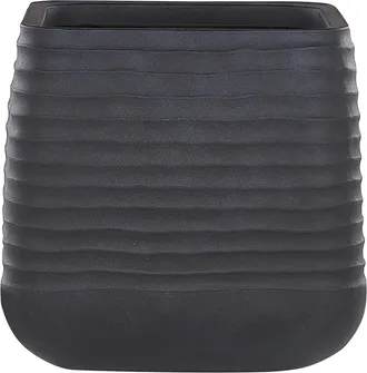 Beliani Maceta Grande De Poli Resina Negra Jard&iacute;n Al Aire Libre Cuadrada 50 X 49 Cm Resistente Rayos Uv Parikia