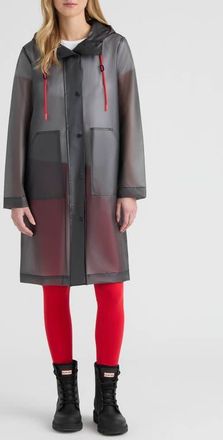 Hunter Alexa Waterproof Longline Matte Transparent Hooded Raincoat in Smoke at Nordstrom, Size X-Large