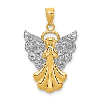 Diamond2Deal 14k Yellow Gold Rhodium Filigree Angel Pendant