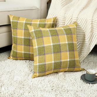 OEM Funda De Almohada De Lino Con Estampado De Cuadros Tipo B&uacute;falo (20x20 Pulgadas), Estilo R&uacute;stico, Decoraci&oacute;n Vintage Campestre, Apta Para Relleno De Al