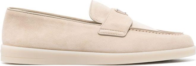Beige Triangle-Logo Suede Loafers - Mens - Suede/Leather/Rubber