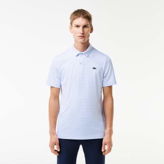 Lacoste Mens Lacoste Ultra Dry Anti-UV Striped Golf Polo Shirt in Blue-White