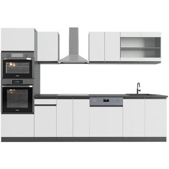 Vicco Mueble de cocina R-Line, Blanco/antracita, 300 cm En forma de j, con armario alto, sin encimera