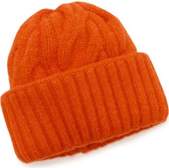 Free People Coast Line Cable Beanie in Electric Orange at Nordstrom