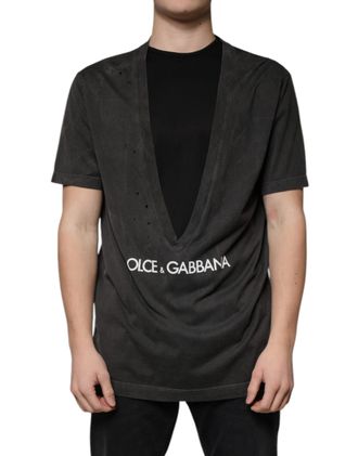 Dolce & Gabbana Black Cotton Crew Neck Short Sleeves Mens T-shirt
