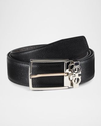 Ferragamo Men & apos;s Reversible Textured Leather Belt with Classic Buckle